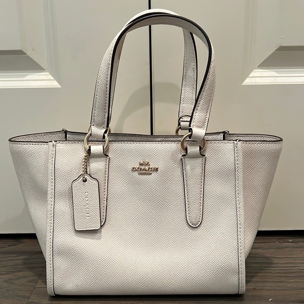 White Leather Coach Mini Handbag with Strap